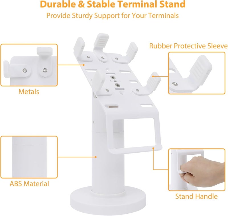 CRIZISTON Universal Square POS Machine Terminal Stand, Adjustable Square Credit Card Reader POS Stand, 7" Tall Swivel and Tilt Terminal Holder with Complete Kit, Screw-in and Adhesive, White - Image 4